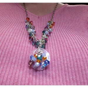 Handmade Chacha Necklace with crystals and resin pendant